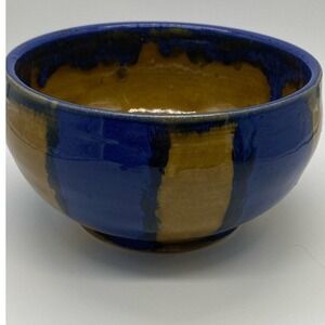 Studio Pottery Bowl gold and blue hand thrown
